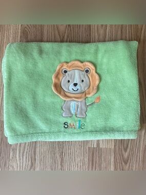 Carters Baby Blanket Lion Smile Green 3D Applique 29 x 39 Child of Mine.
